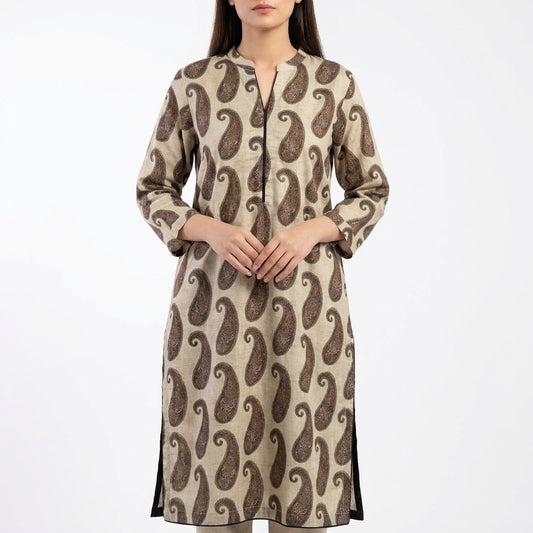 Beige Paisley Print Pret Shirt