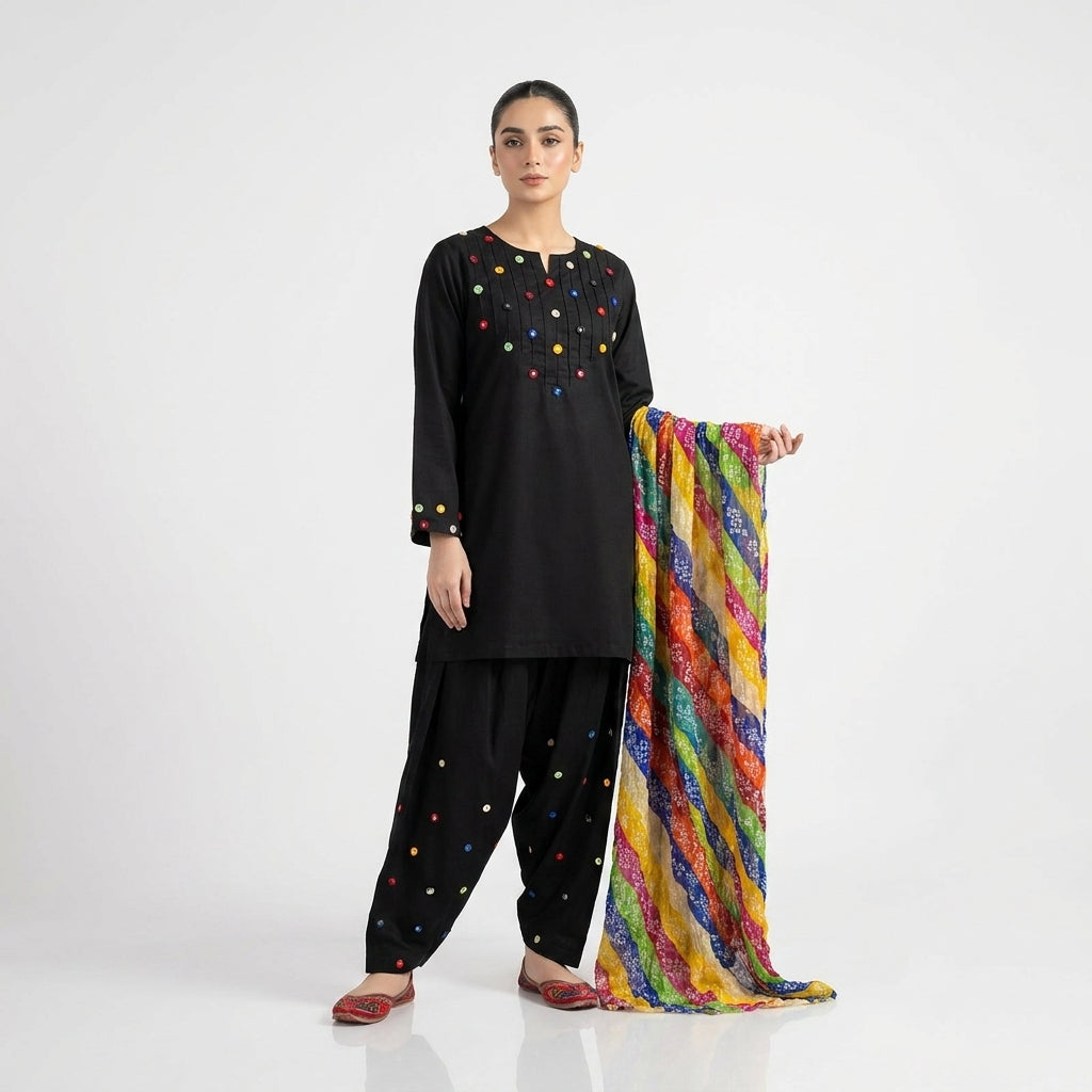 Black Mirror Work 3-Piece Lawn Pret Suit