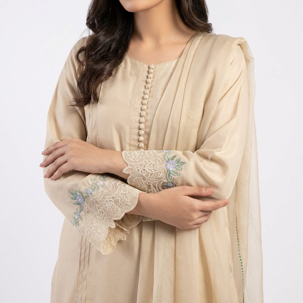 Silk 3-Piece Suit with Organza Dupatta