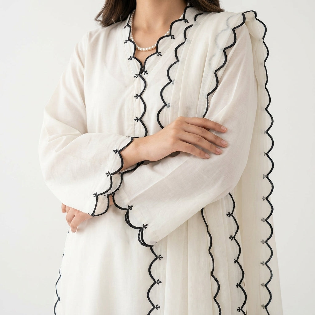 Off-White Embroidered Lawn 3-Piece Suit