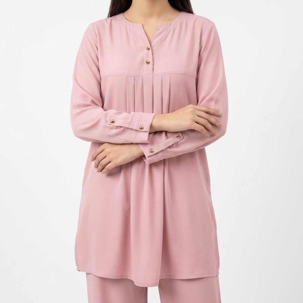 Dusty Pink Pleated Georgette cord Set