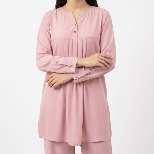 Dusty Pink Pleated Georgette cord Set