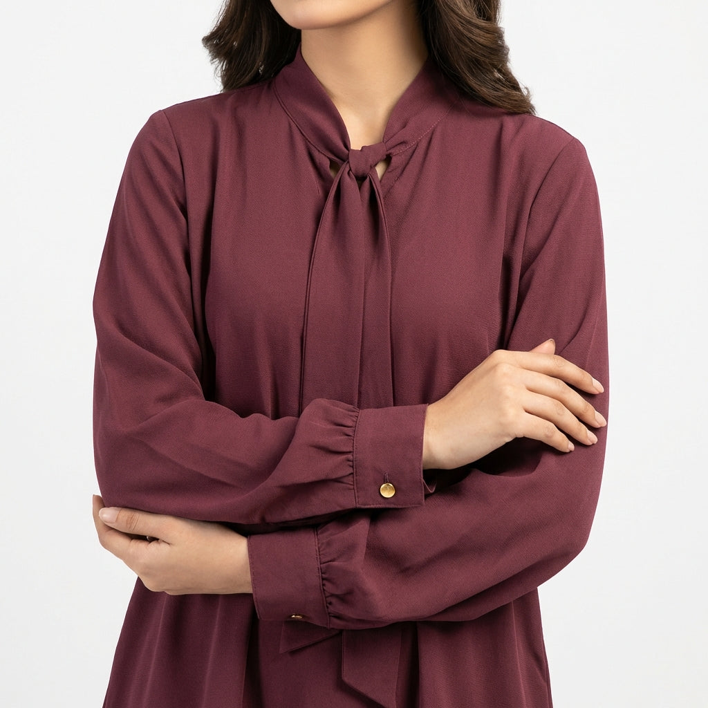 Maroon Tie-Neck Co-ord