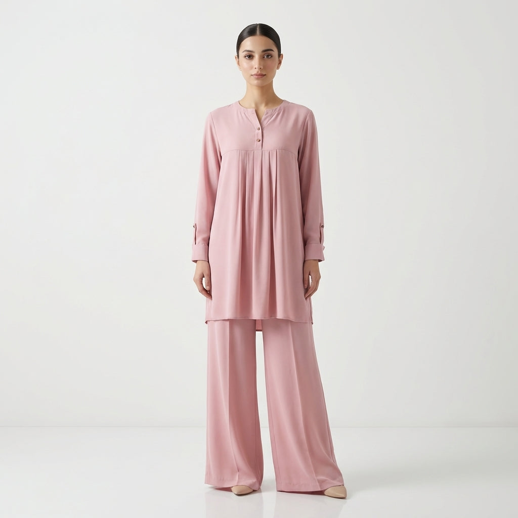 Dusty Pink Pleated Georgette cord Set
