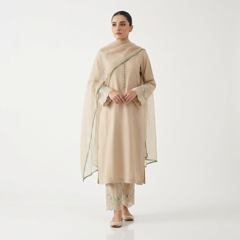 Silk 3-Piece Suit with Organza Dupatta