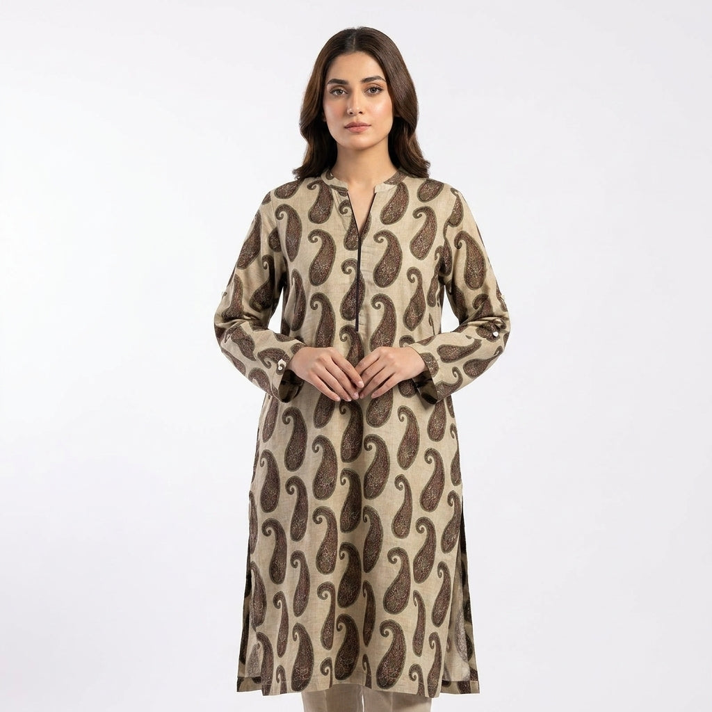 Beige Paisley Print Pret Shirt