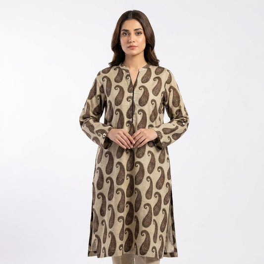 Beige Paisley Print Pret Shirt