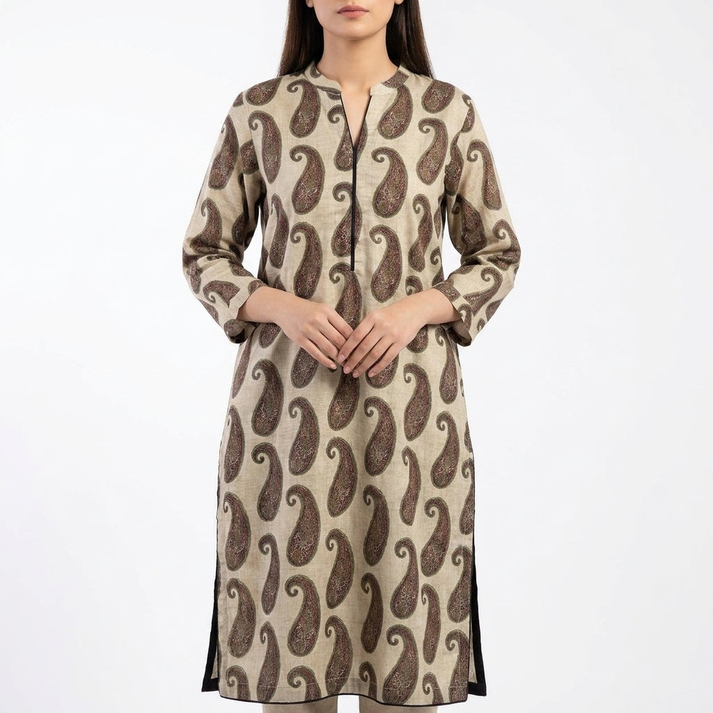Beige Paisley Print Pret Shirt