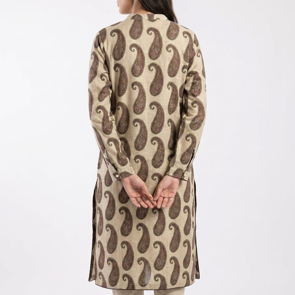 Beige Paisley Print Pret Shirt