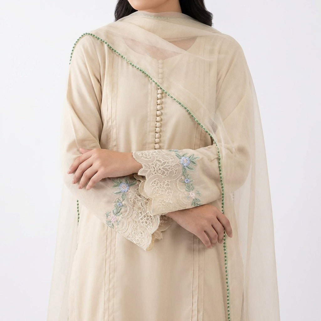 Silk 3-Piece Suit with Organza Dupatta
