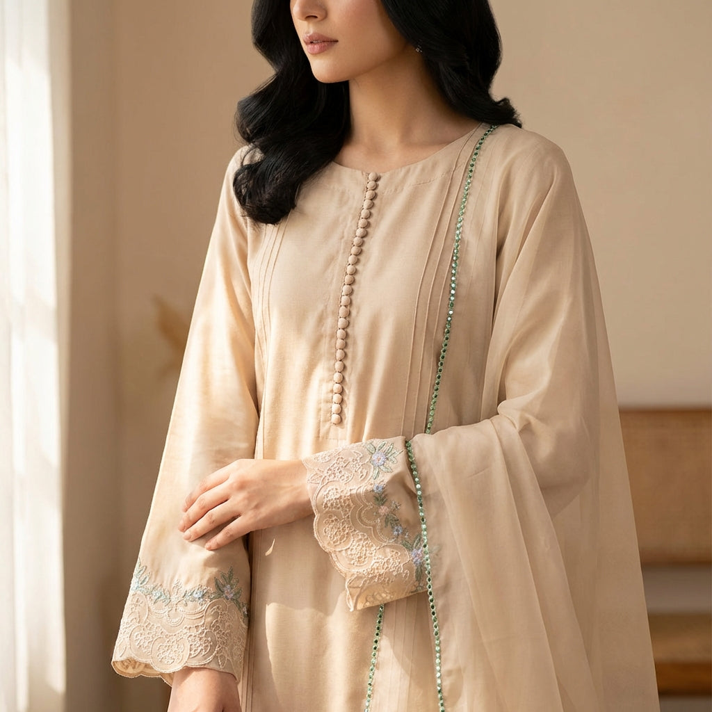 Silk 3-Piece Suit with Organza Dupatta