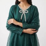 Elegant Emerald Green 3 Piece Suit with Organza Dupatta